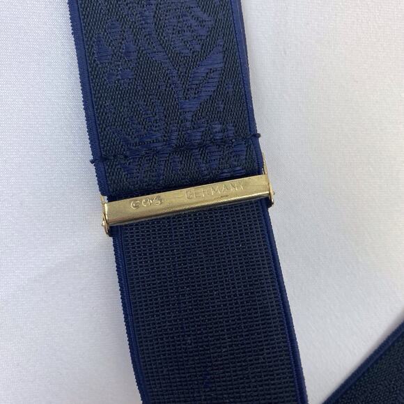 CAS Suspenders Made in West Germany Leather Black Blue Floral Print - Picture 4 of 7